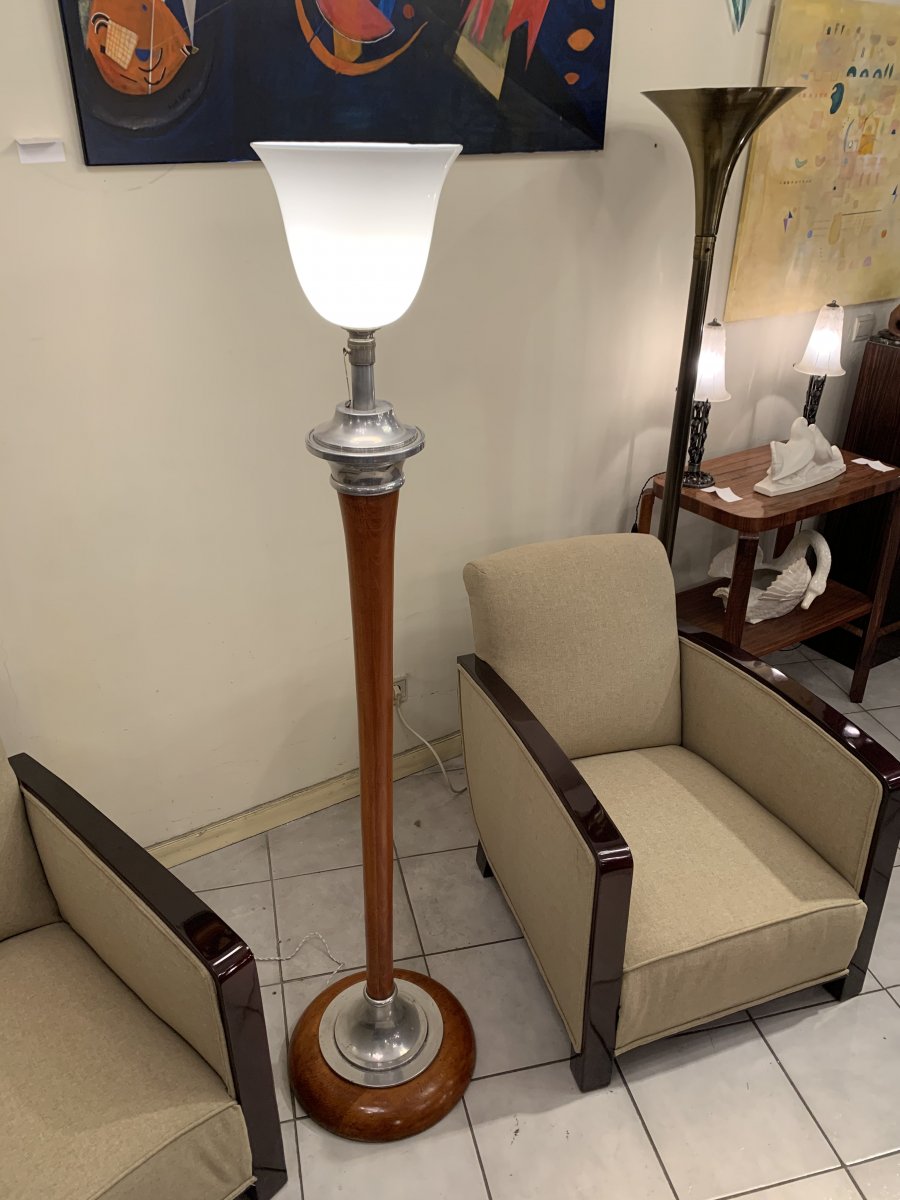 Mazda Art Deco Floor Lamp [marked] In Turned Wood (lamp - Art Deco Floor Lamps 1930)-photo-2