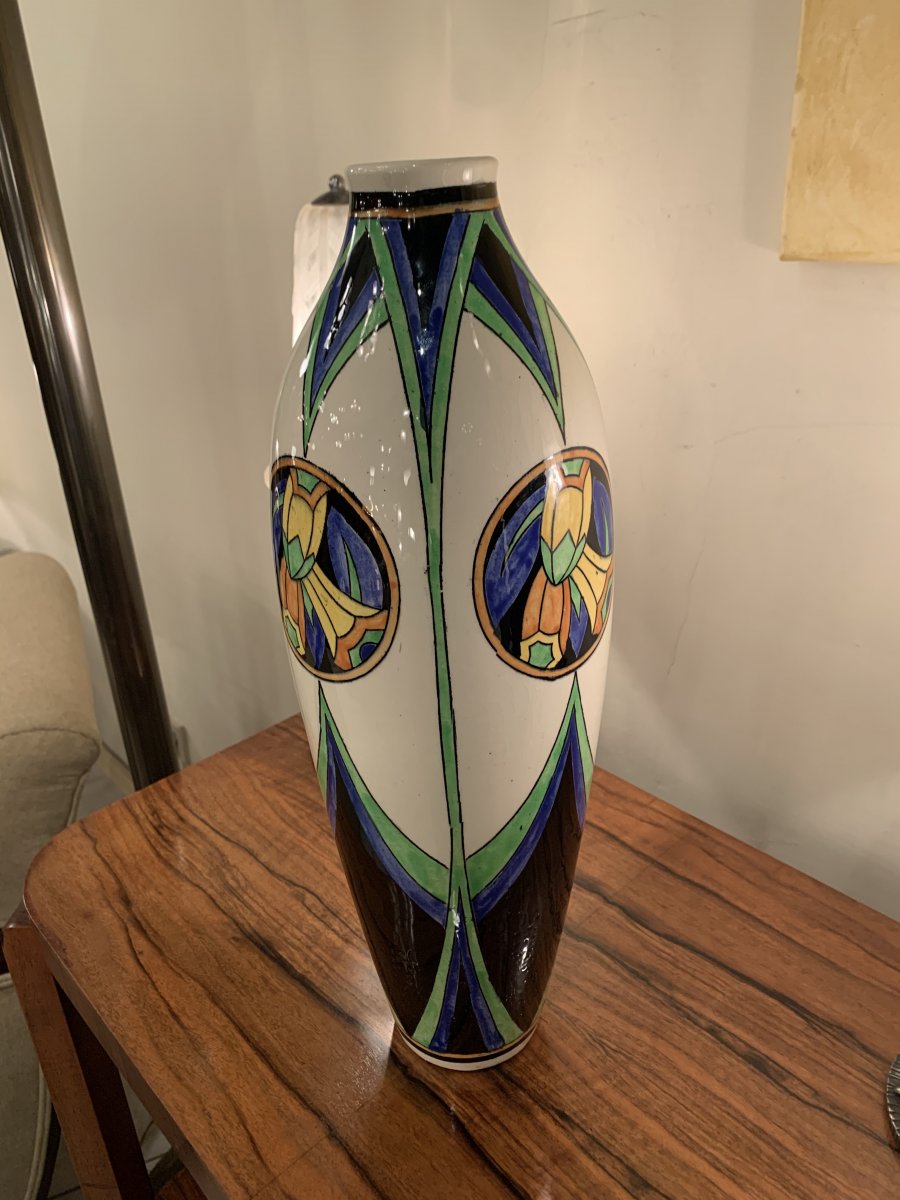 Superb Art Deco Catteau / Keramis Vase D 1113 F 668 Signed (vases - Art Deco Ceramic 1930)-photo-4