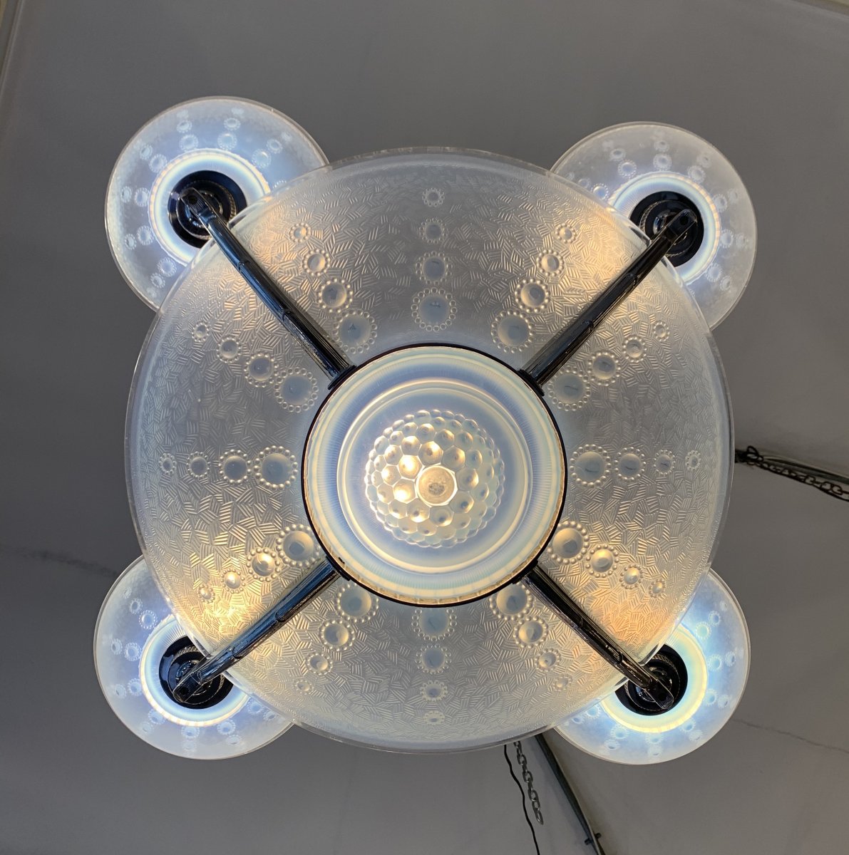 Rare Art Deco Chandelier Georges Leleu Opalescent [signed] (art Deco Chandeliers 1930)