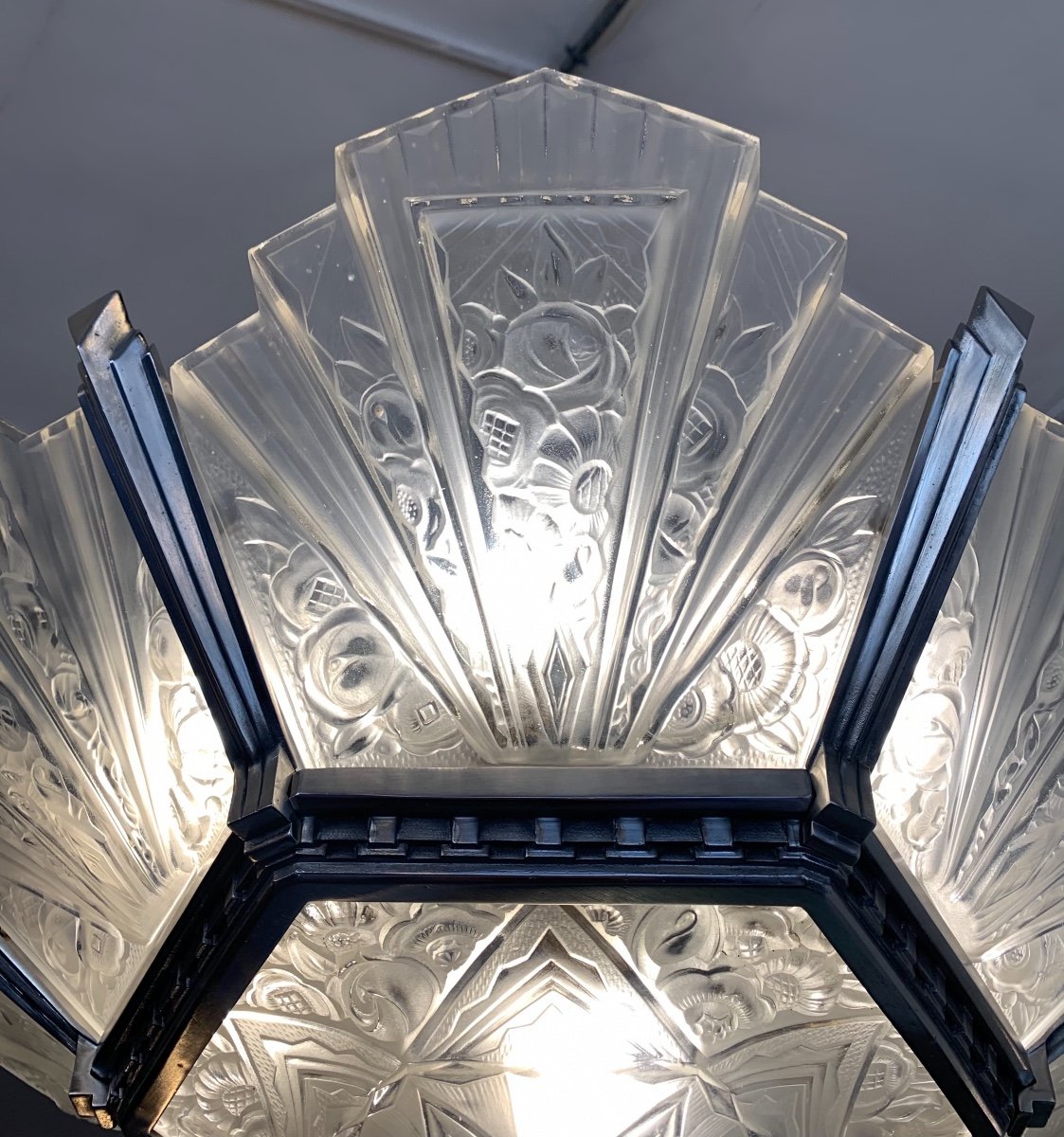 Exceptional Art Deco Chandelier Hettier-vincent And Hanots Signed (art Deco Chandeliers 1930)-photo-3