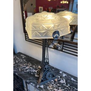 Magnifique Et Importante Lampe Art Déco Verreries Des Hanots Signée ( Lampes Art Deco 1930 ) 