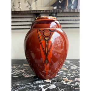 Superbe Vase Art Déco Faïencerie Saint Ghislain { Emile Lombart } ( Vases Art Deco 1930 ) 