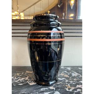Vase Art Déco Verreries Doyen D’havré ( Mons ) En Verre Hyalite ( Vase Art Deco 1930  ) 