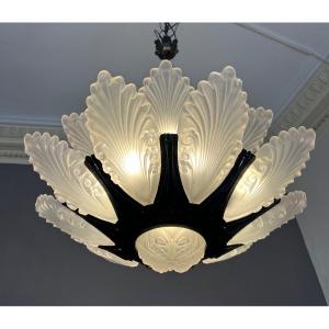 Exceptional Art Deco Chandelier H. Mouynet With 2 Floors {15 Plates! } (art Deco Chandelier 1930)