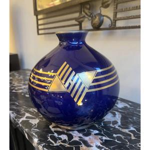 Art Deco Vase “boulle” Pinon - Heuzé “geometric” Enamelled Earthenware (art Deco Vase 1930) 