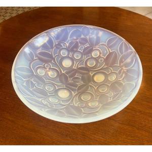 Rare Art Deco Cup / Centerpiece / Tray A. Hunebelle In Opalescent Glass Signed 