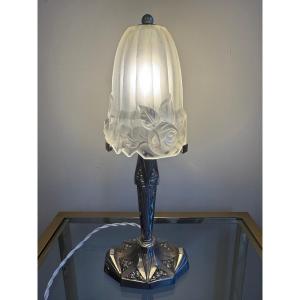 Art Deco Table Lamp Signed Gilles (pierre Gilles) / Nickel-plated Bronze (art Deco Lamps 1930) 