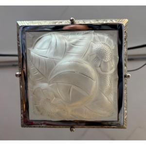 Art Deco Square Ceiling Light Signed Degué / Nickel-plated Bronze (lighting / Art Deco Chandelier 1930) 