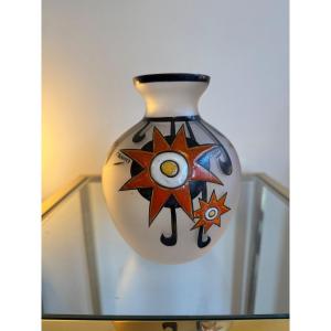 Art Deco Vase Paul Bernard Gobena Signed / Enameled Glass “stylized Stars” (art Deco 1930)