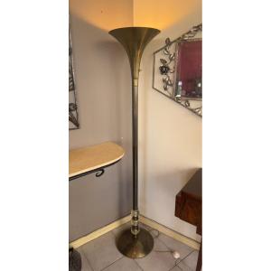 Modernist Art Deco « tulip »  Floor Lamp With Glass Ball Shaft (art Deco Lamp 1930) 