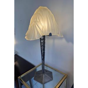 Important Art Deco Lamp Signed Degué / Ornate Wrought Iron (art Deco Desk Lamps 1930) 