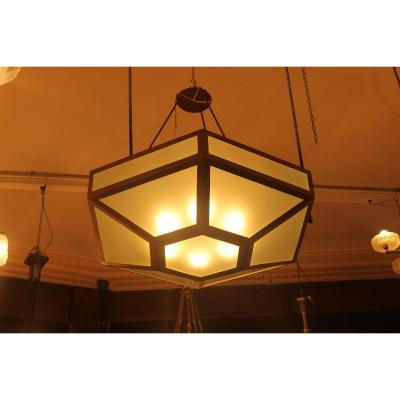 Modernist Art Deco Hexagonal Shaped Chandelier (cat: 1930s Art Deco Chandeliers)