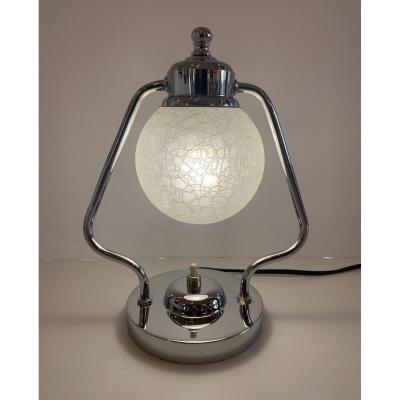 Modernist Art Deco Lamp { Pair Available! } With Cracked Glass Ball  (art Deco Lamps 1930)