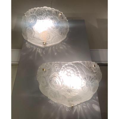 Exceptional Pair Of Art Deco Wall Lights Signed Sabino 4610 (art Deco Wall Lamp 1930)