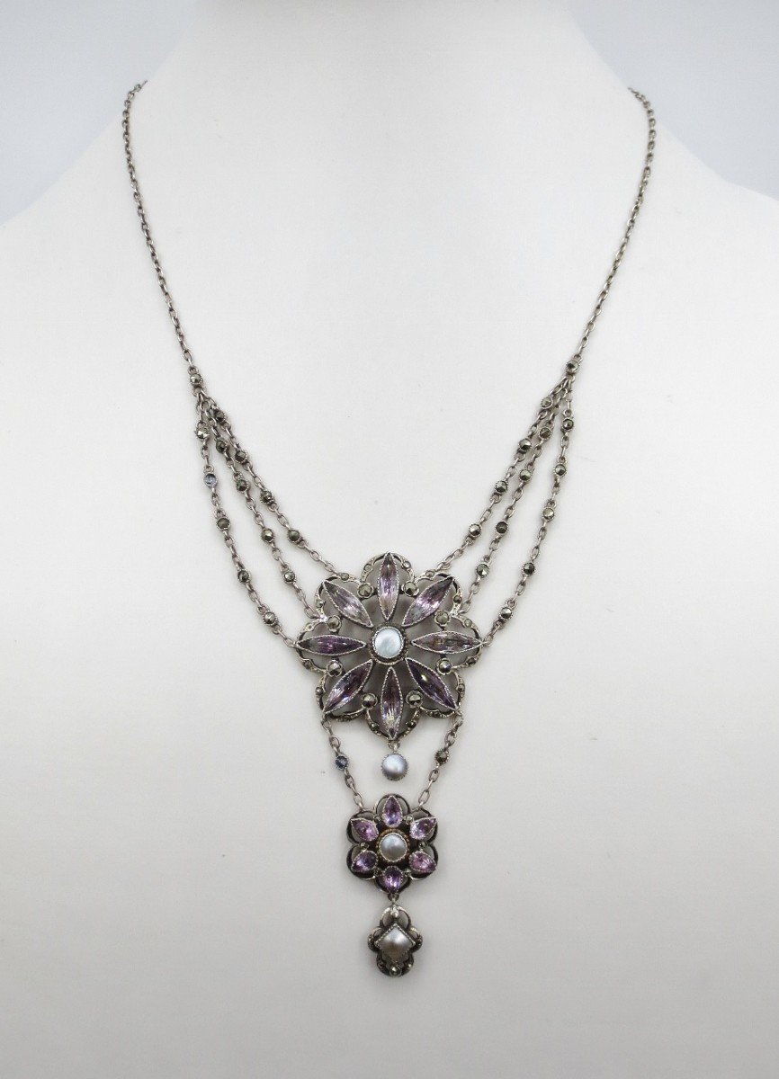 Necklace, Silver And Amethyst, 19th Century.-photo-1
