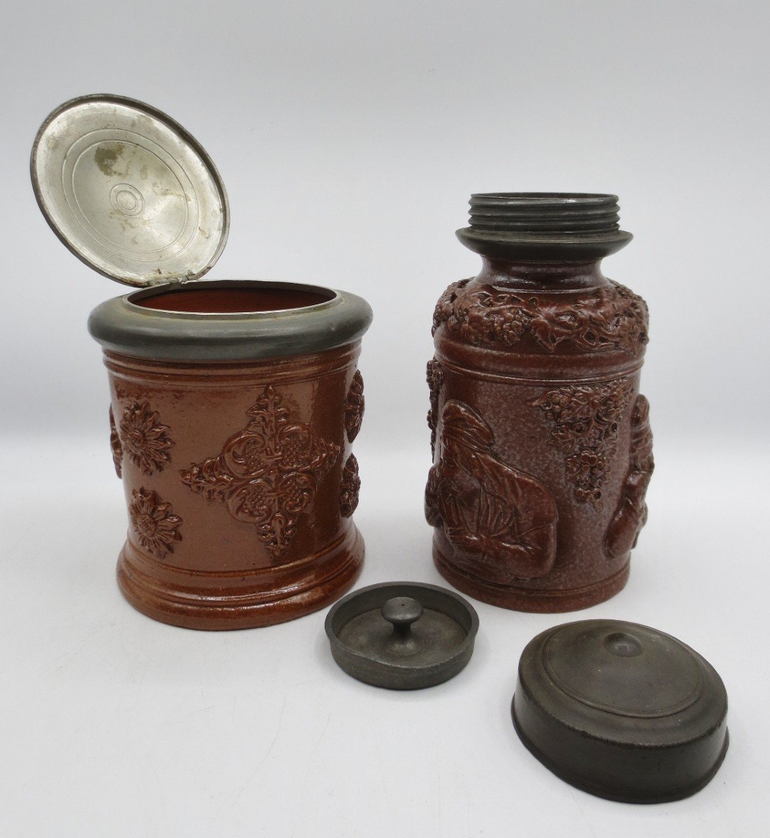 Two Tobacco Jars, Beauvaisis Nineteenth Century.-photo-1