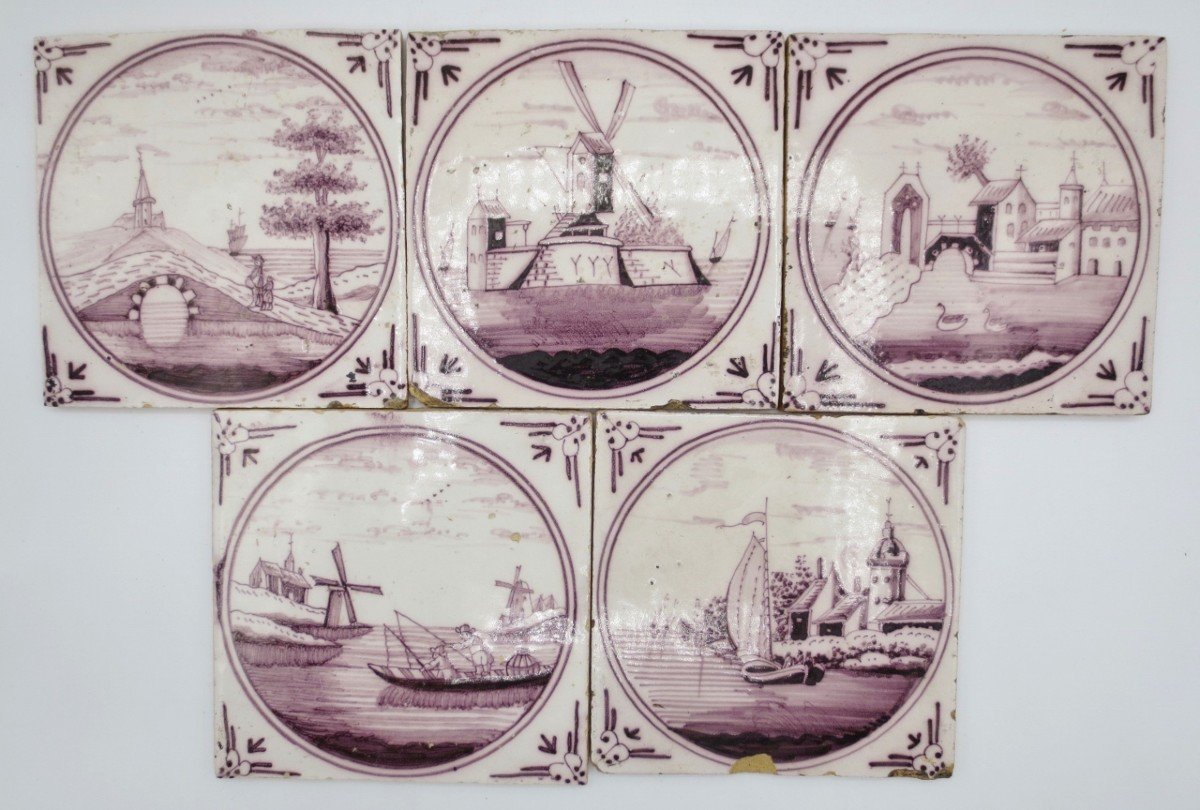 Twelve Earthenware Tiles, Delft 18th Century.-photo-3