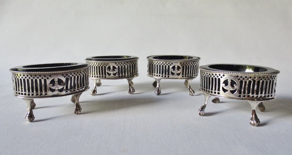 Salt Cellars In Silver Early 19th Century.