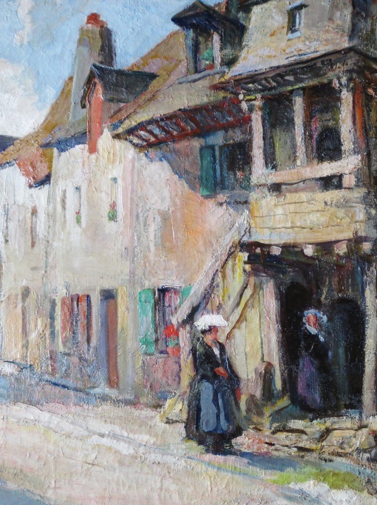 A Street In Auray, Morbihan Signed Albert Fernand-renault.  -photo-4