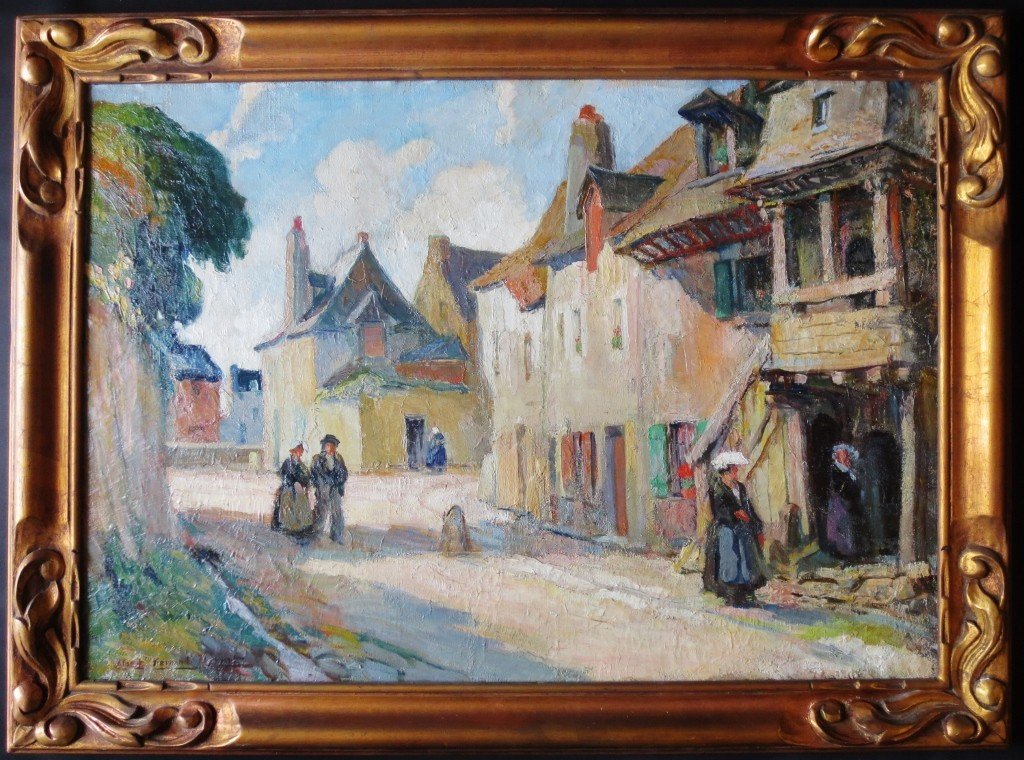 A Street In Auray, Morbihan Signed Albert Fernand-renault.  -photo-7