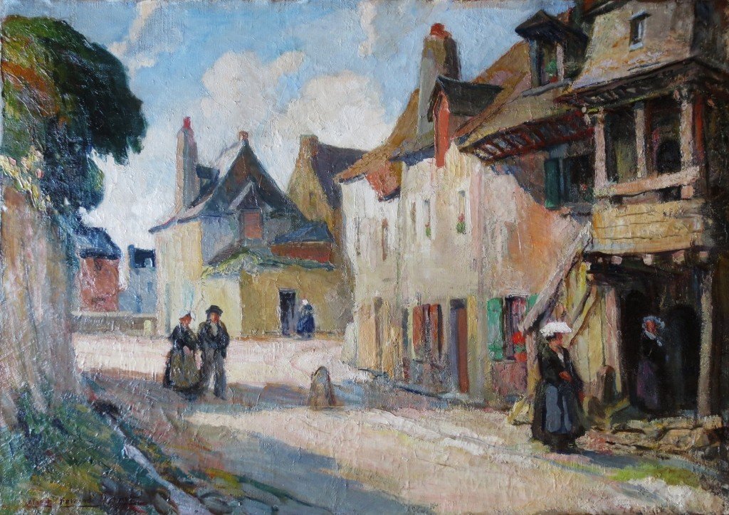 A Street In Auray, Morbihan Signed Albert Fernand-renault.  