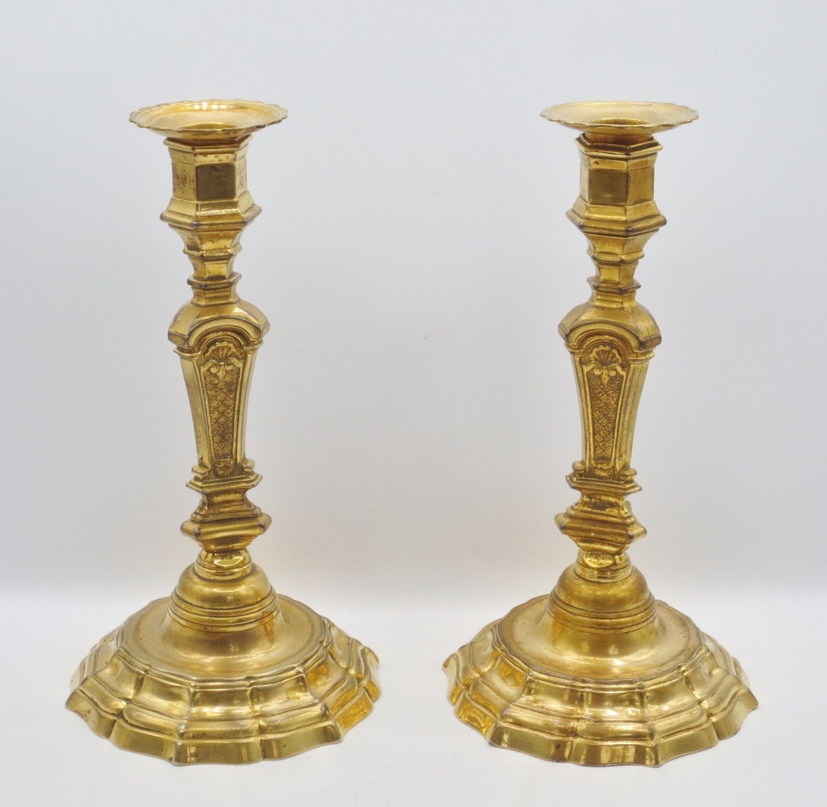 Pair Of Gilt Bronze Candlesticks.   -photo-8