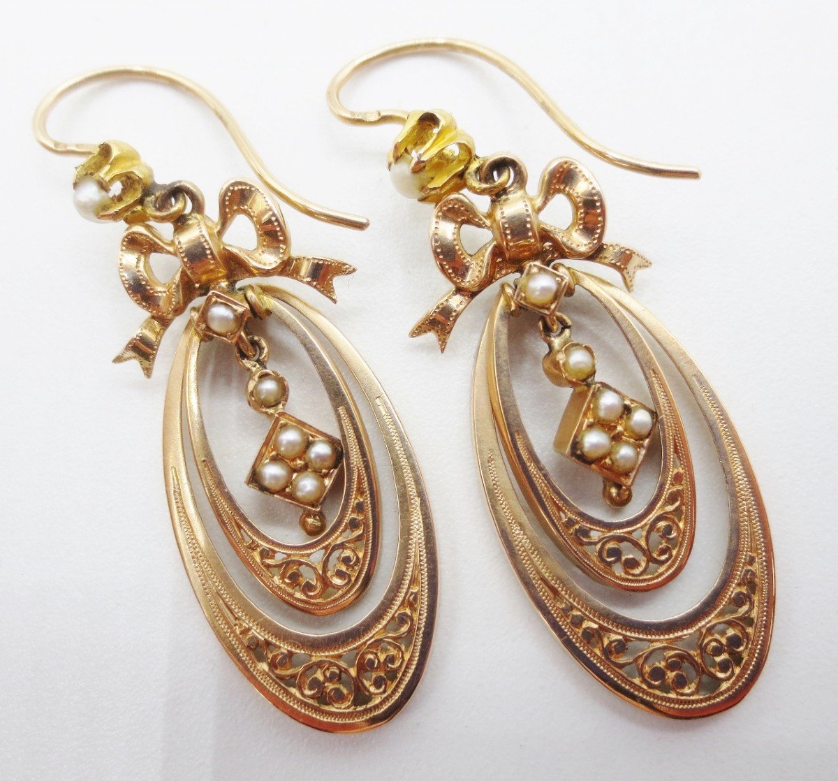 Boucles d'Oreilles En Or, Circa 1880, -photo-4