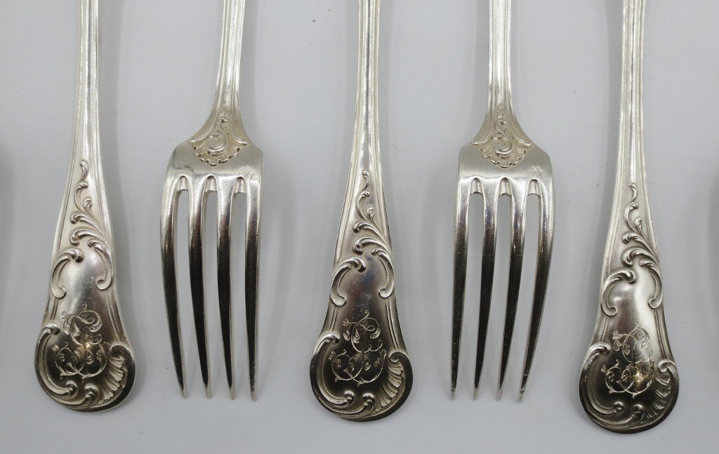  Set Of Twelve Solid Silver Cutlery Sets.-photo-1