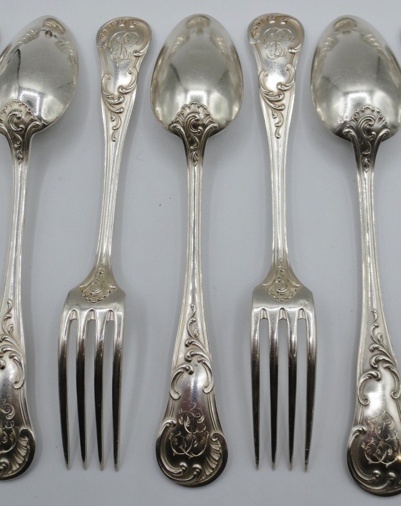  Set Of Twelve Solid Silver Cutlery Sets.-photo-2