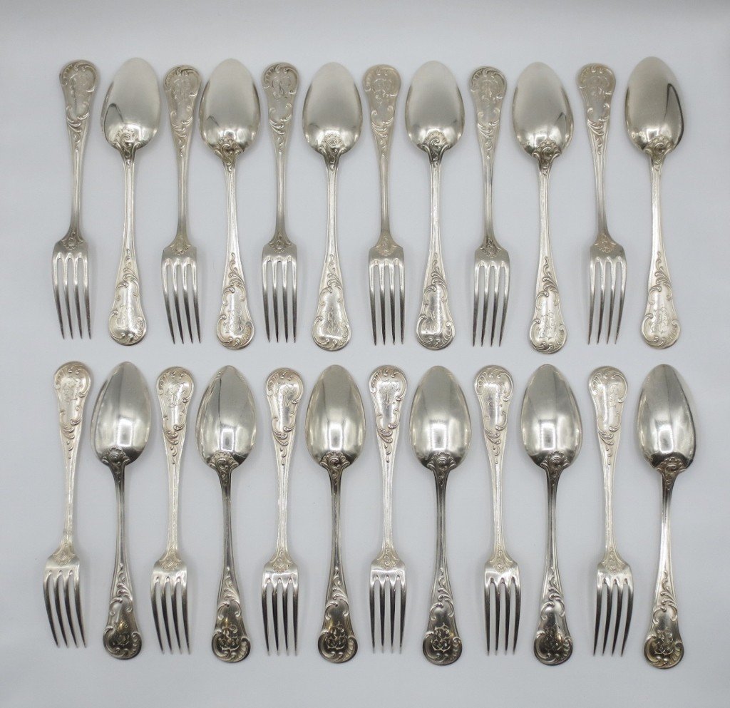  Set Of Twelve Solid Silver Cutlery Sets.-photo-7