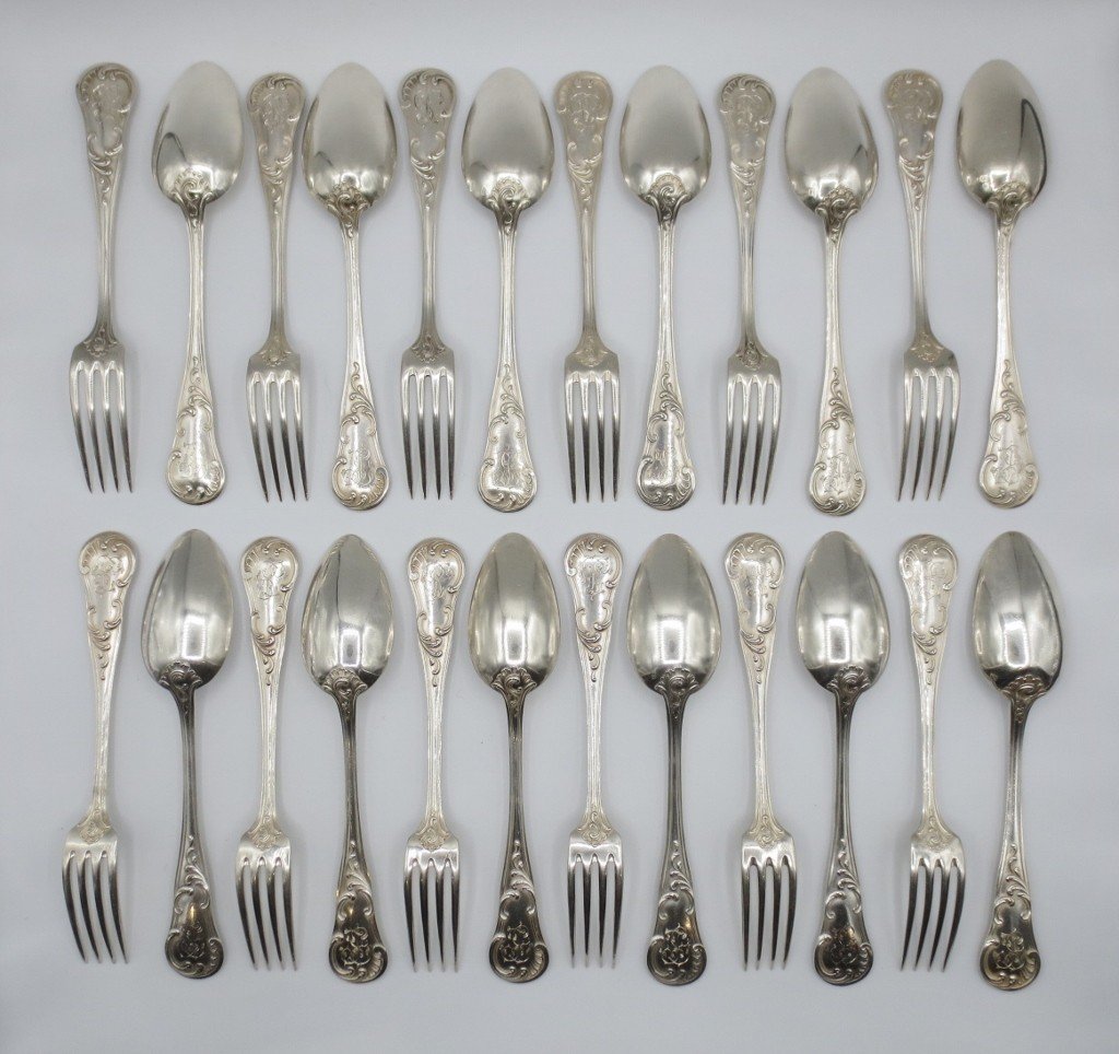  Set Of Twelve Solid Silver Cutlery Sets.