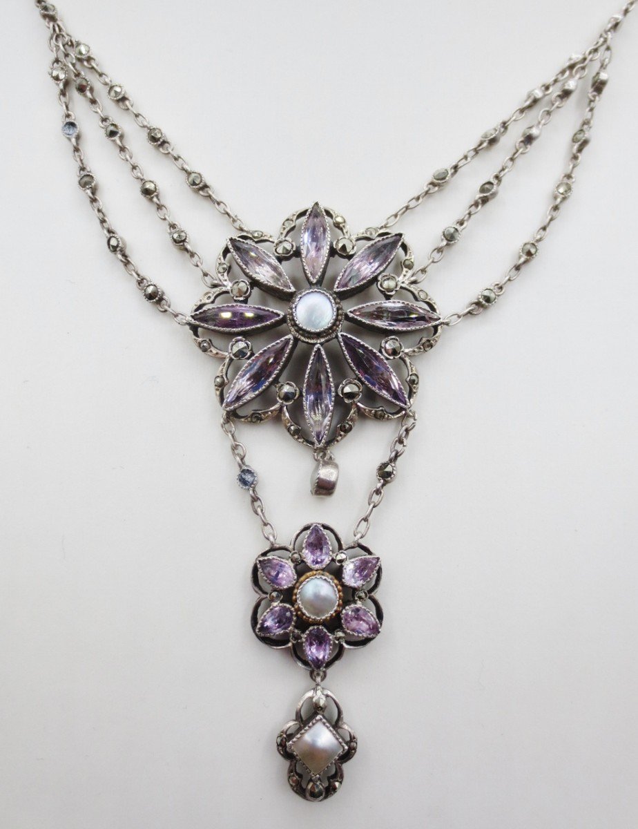 Collier, Argent Et Améthyste, XIXe Siècle.-photo-2