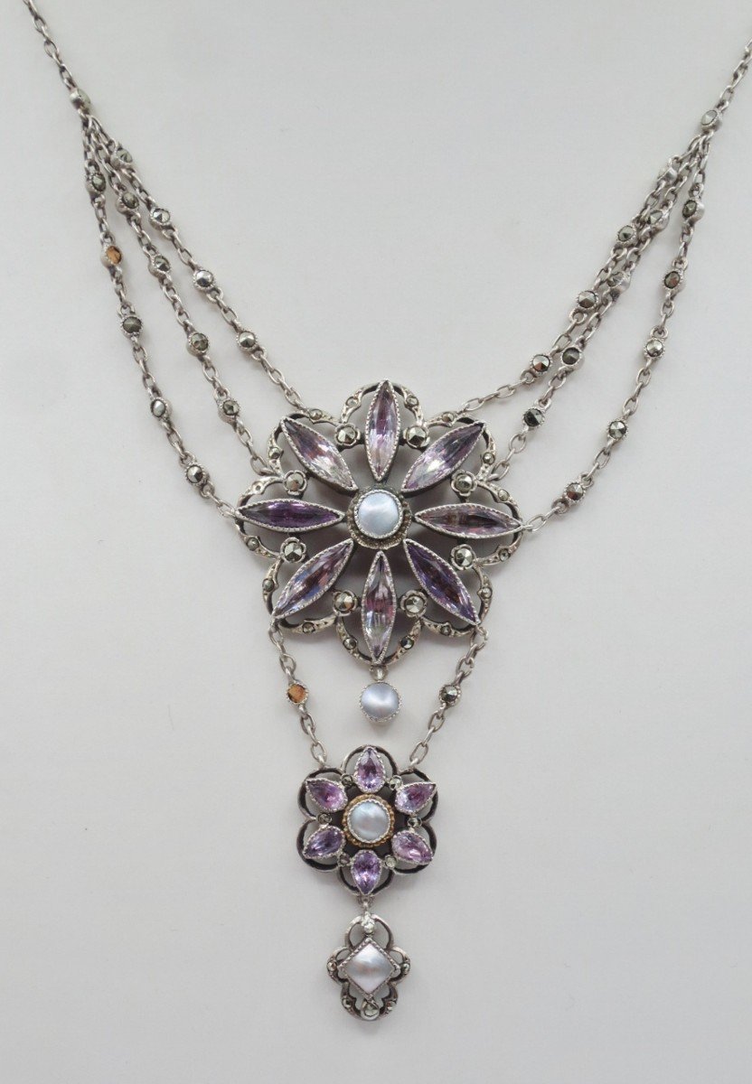 Collier, Argent Et Améthyste, XIXe Siècle.-photo-1