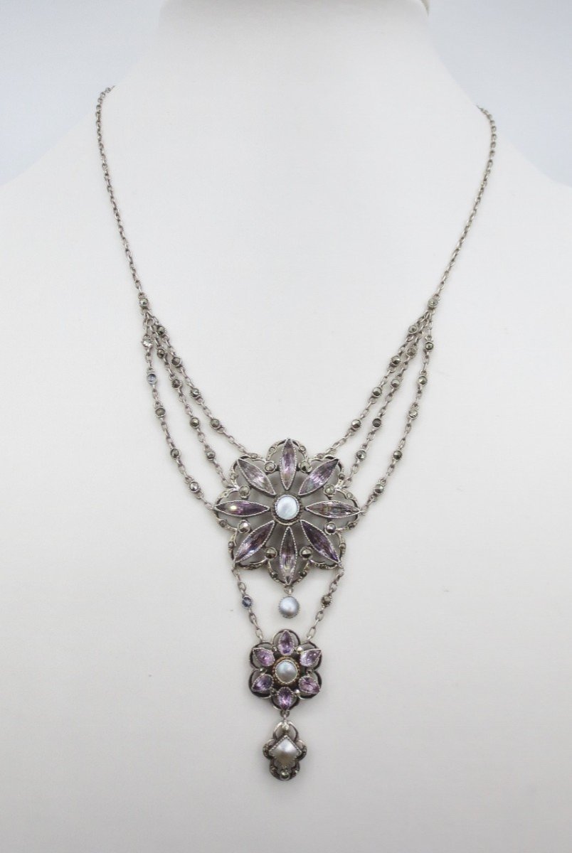 Collier, Argent Et Améthyste, XIXe Siècle.-photo-2