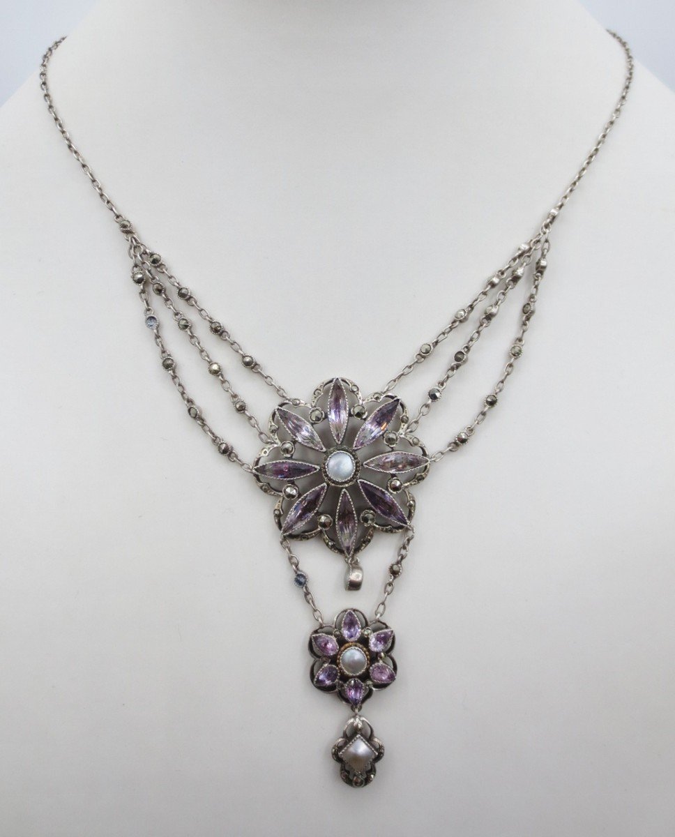 Collier, Argent Et Améthyste, XIXe Siècle.-photo-4