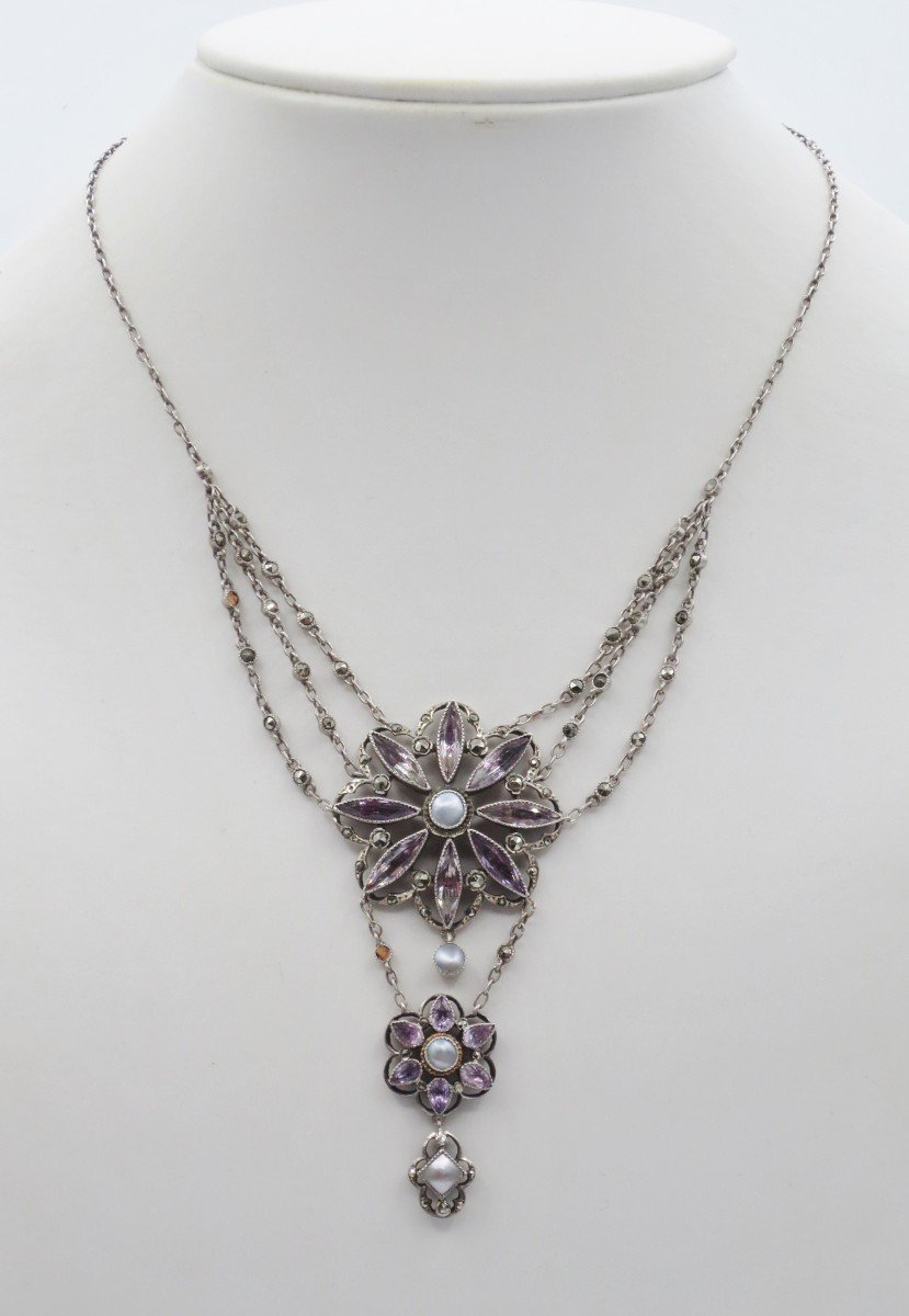 Collier, Argent Et Améthyste, XIXe Siècle.