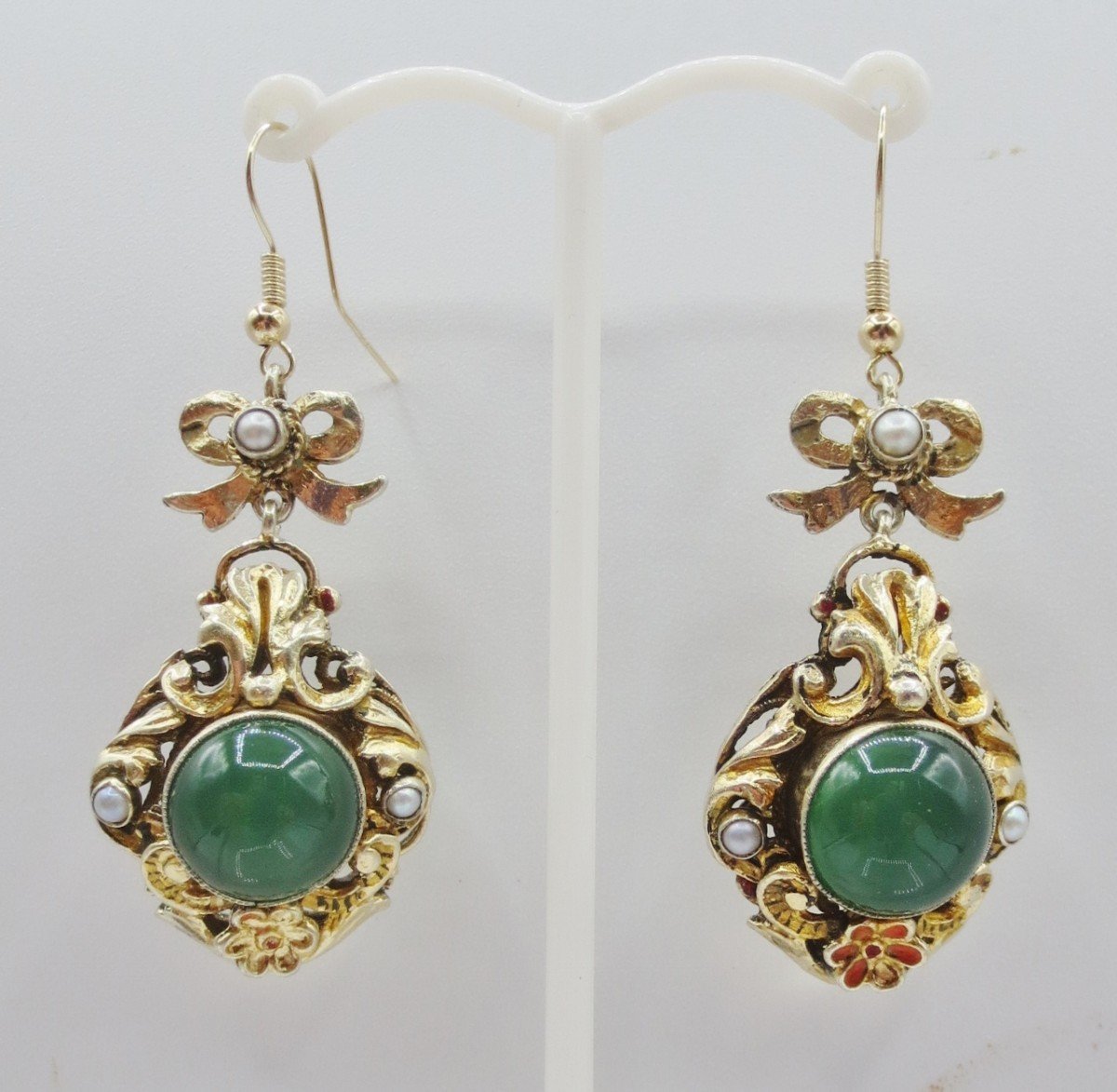 Silver Vermeil Earrings, 19th Century. -photo-2