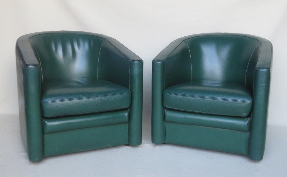 Pair Of Leather Armchairs, 20th Century. 