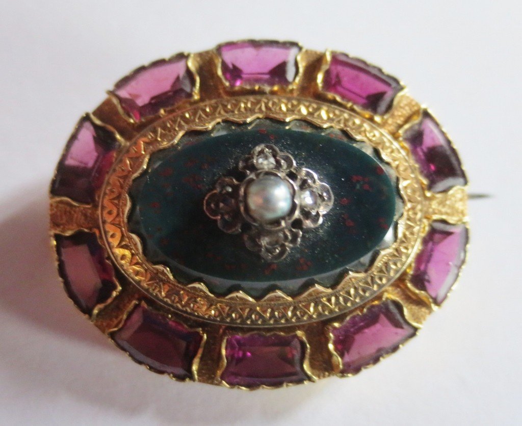 Brooch In Blood Jasper Gold, Diamonds And Pearls, Napoleon III.-photo-2