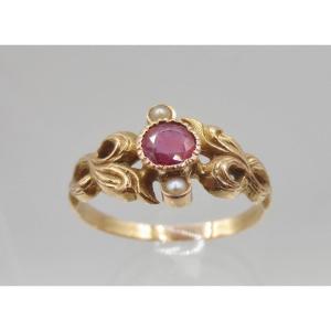 Garnet And Pearl Ring, 19th Century.