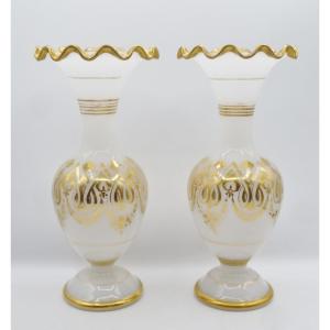 Paire De Vases En Opaline, Charles X. 