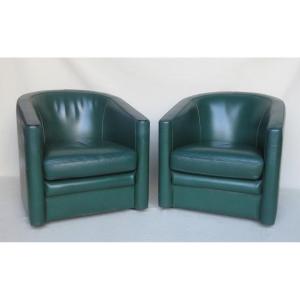 Pair Of Leather Armchairs, 20th Century. 