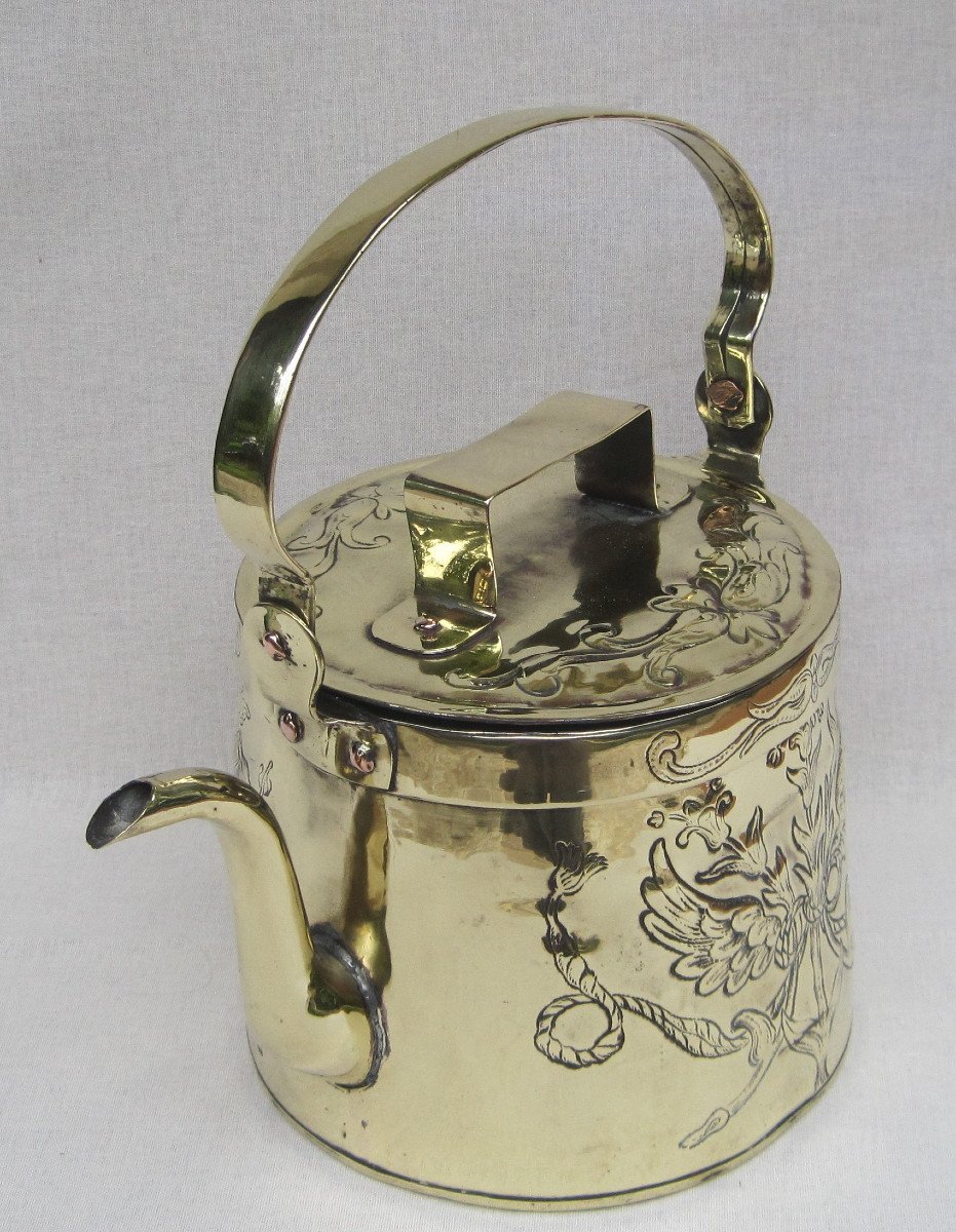 Rare Brass Kettle. Decoration Of Saint éloi. 18th Century.-photo-2