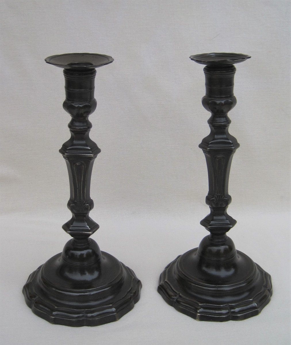 Pair Of Brass Candlesticks. Mid 18th Century.-photo-4