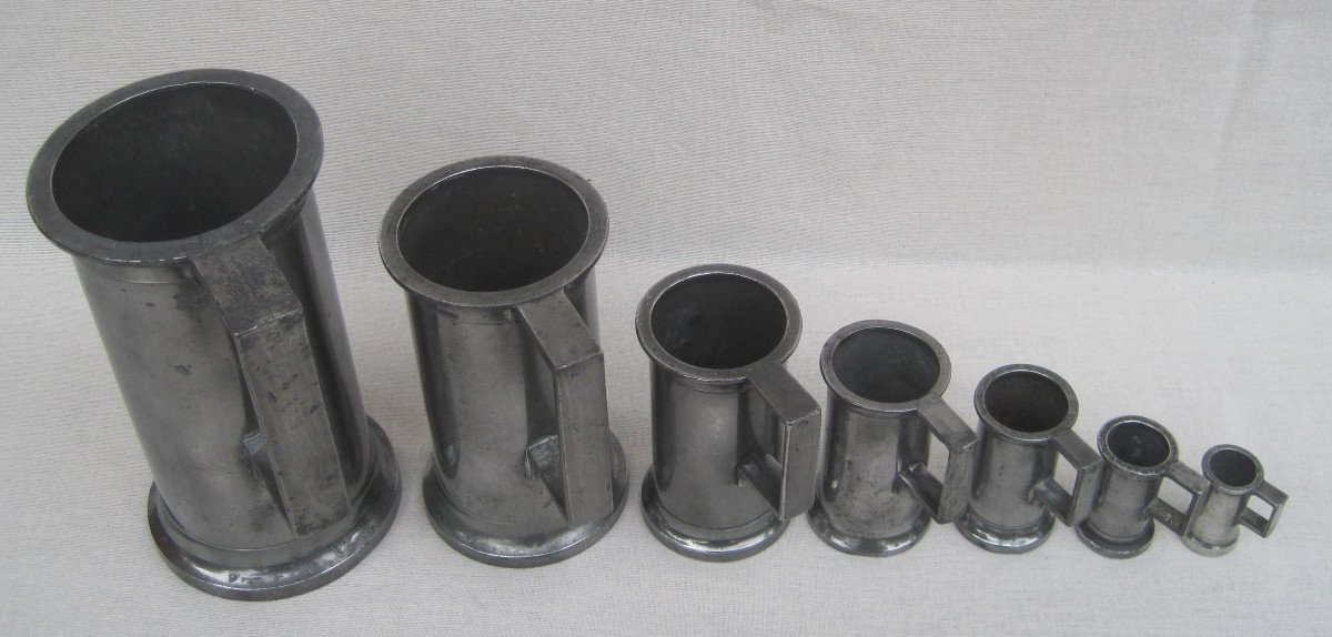 Homogeneous Series Of 7 Open Measurements, In Tin, Of The Decimal Metric System. 19th-20th Century.-photo-2