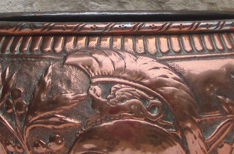 Copper Bucket, Decoration: Fleur-de-lis, Coat Of Arms, Helmet, Foliage, Sphinx. 18th Century.-photo-1