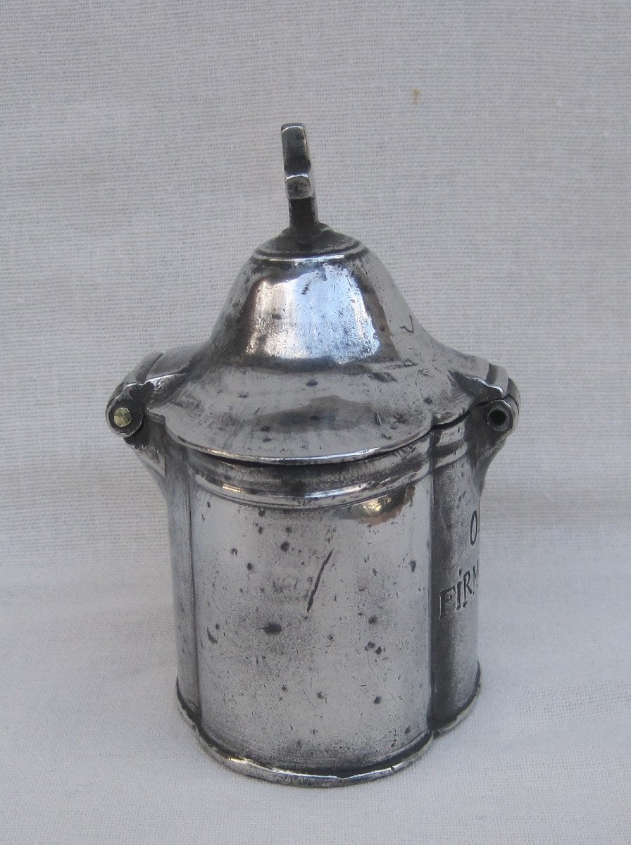 Pewter Box, With A Cruet, For The Oil Of The Sick. Religious Pewter. 18th Century.-photo-3