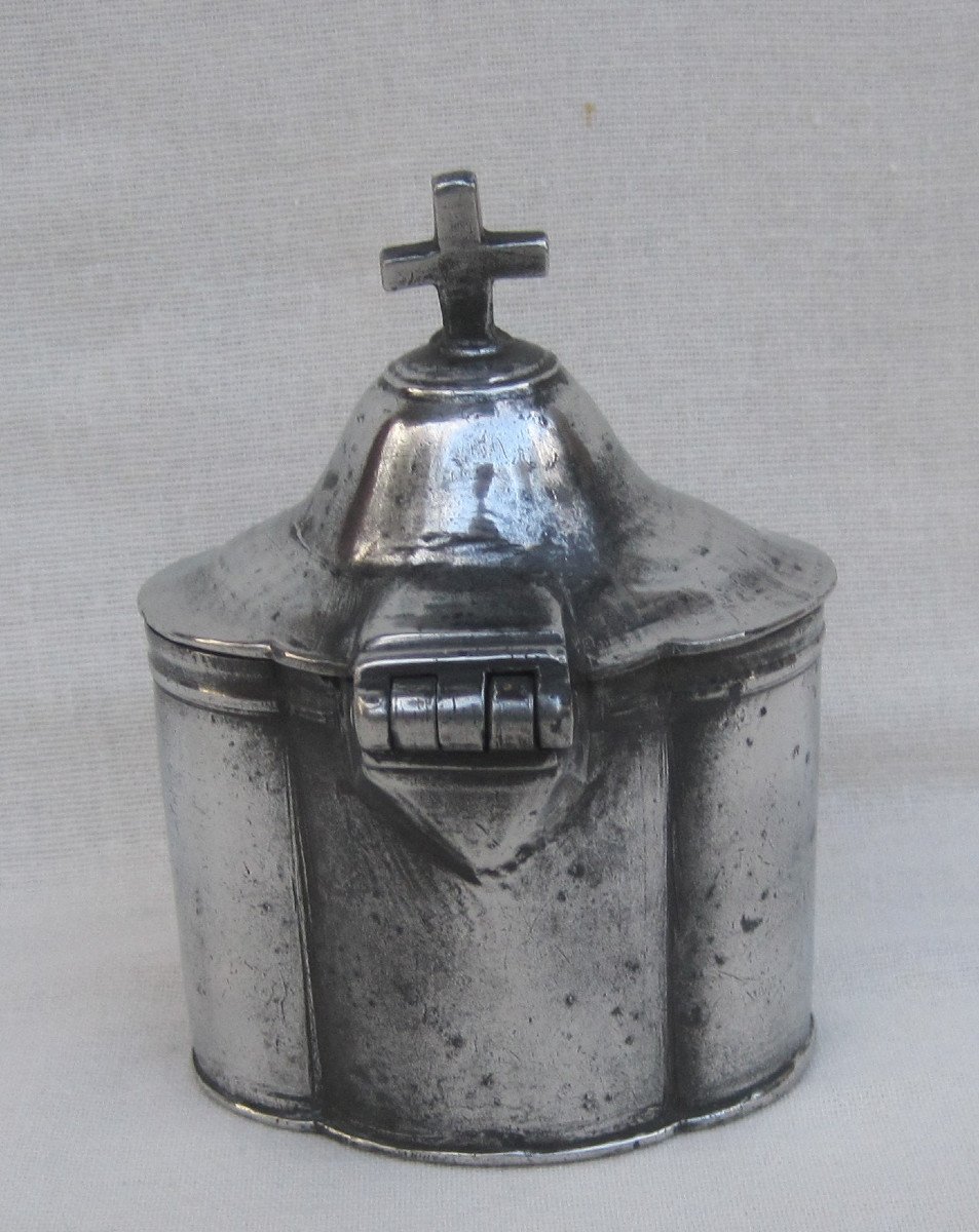 Pewter Box, With A Cruet, For The Oil Of The Sick. Religious Pewter. 18th Century.-photo-4