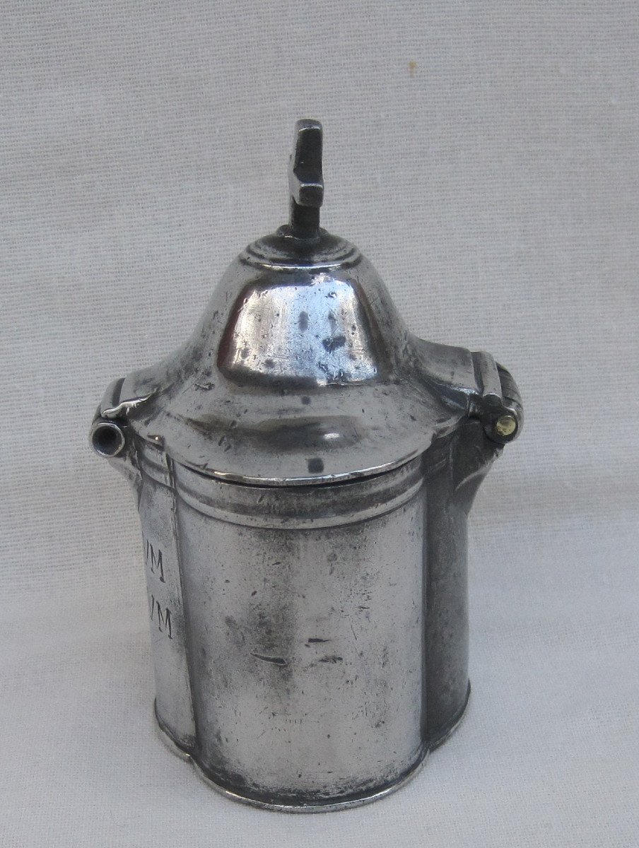 Pewter Box, With A Cruet, For The Oil Of The Sick. Religious Pewter. 18th Century.-photo-1