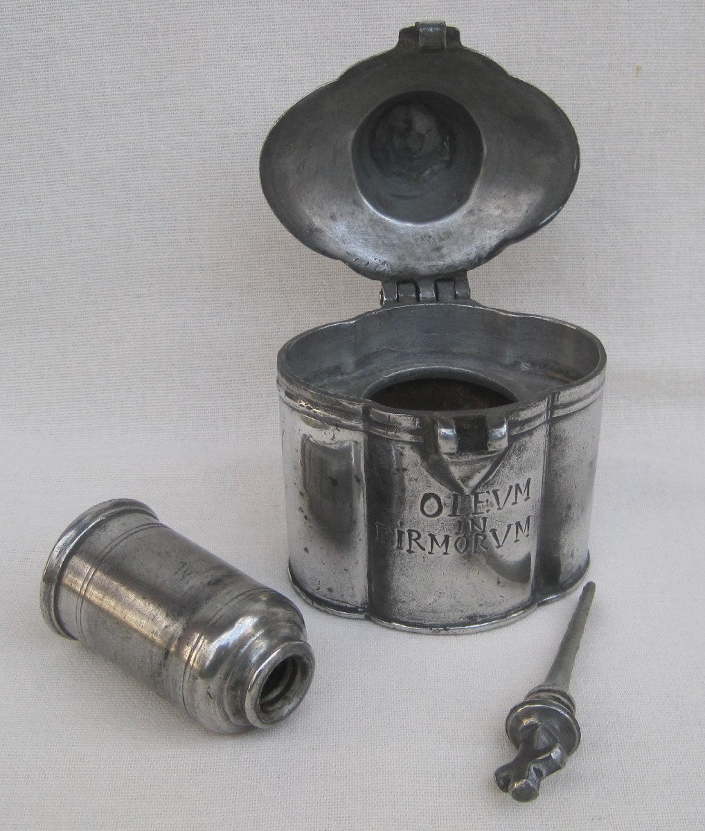 Pewter Box, With A Cruet, For The Oil Of The Sick. Religious Pewter. 18th Century.-photo-5